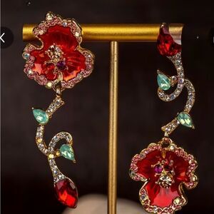 Elegant Red Floral Earrings
